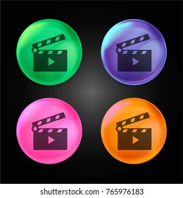 Movie Clapper Open crystal ball design icon in green - blue - pink and orange.