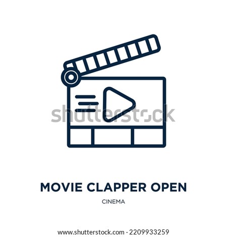 movie clapper open icon from cinema collection. Thin linear movie clapper open, studio, video outline icon isolated on white background. Line vector movie clapper open sign, symbol for web and mobile