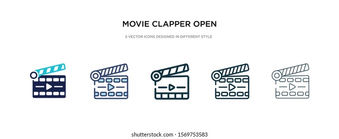 movie clapper open icon in different style vector illustration. two colored and black movie clapper open vector icons designed in filled, outline, line and stroke style can be used for web, mobile,