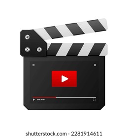 Movie Clapper template. Black open clapperboard. Cinema concept. Filmmaking industry. Film shooting process. Vector illustration.
