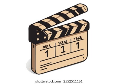 Clapperboard do filme em estilo de desenho animado e cor. ilustração vetorial