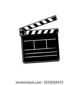 Movie clapperboard doodle icon. The board clap to start the video clip scene.