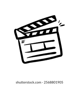 Movie clapperboard doodle icon. The board clap to start the video clip scene.