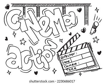 Movie clapperboard doodle icon.Cinema doodle style.eps 10.