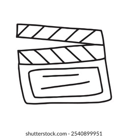 Clapperboard do filme no estilo doodle. Vetor isolado no plano de fundo branco