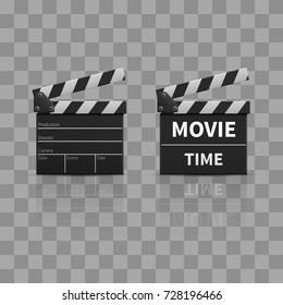 Movie clapperboard or film clapper isolated on transparent background. Vector illustration