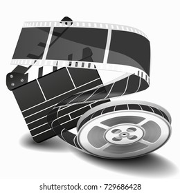 Movie clapperboard or film clapper isolated on white vector illustration. Clapperboard for video clip, board clap for production film Vector illustration