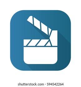 Movie clapperboard flat design long shadow icon. Vector silhouette symbol.