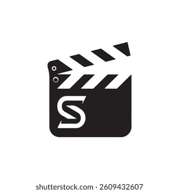 Movie clapperboard icon,  black and white