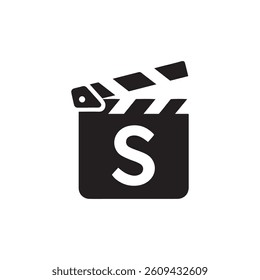 Movie clapperboard icon,  black and white