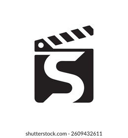 Movie clapperboard icon,  black and white