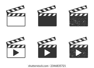 Movie clapperboard icon set. Vector illustration.