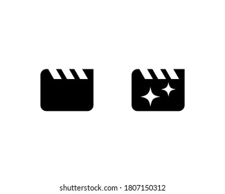 Symbole für Filmklappen. Erstellungsprozess. Filmaktionsplan, Kinematographie. Vektorgrafik einzeln auf weißem Hintergrund. EPS10
