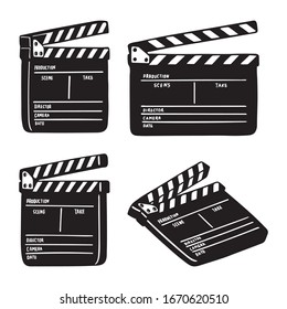 Movie clapperboard. Opened movie film clapper board hand drawn vector illustrations collection. Part of set. 
