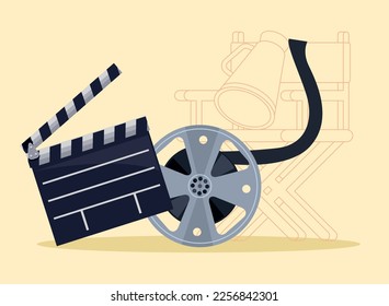 movie clapperboard with reel icons