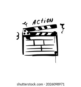  Movie clapperboard sketch. Film set clapper for cinema production. Action. Hand drawn icon in vector doodle style.