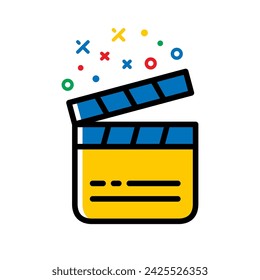 Movie clapperboard vector illustration. Cinema magic colourful icon.