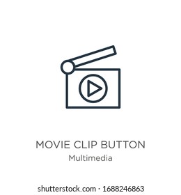 Movie clip button icon. Thin linear movie clip button outline icon isolated on white background from multimedia collection. Line vector sign, symbol for web and mobile