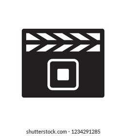 movie clip icon in trendy flat design with media player button icon inside 