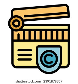 Movie copyright icon outline vector. Legal property. Law patent color flat
