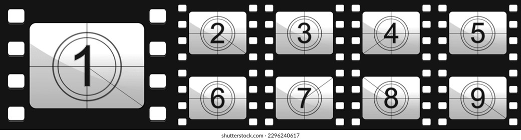 Movie countdown film strip collection. Set of movie countdown