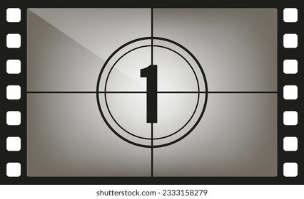 Сlassic movie countdown frame at the number three. Vintage retro cinema. Abstract concept graphic element. Art design. Vector illusration EPS 10