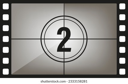 Сlassic movie countdown frame at the number three. Vintage retro cinema. Abstract concept graphic element. Art design. Vector illusration EPS 10