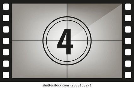 Сlassic movie countdown frame at the number three. Vintage retro cinema. Abstract concept graphic element. Art design. Vector illusration EPS 10