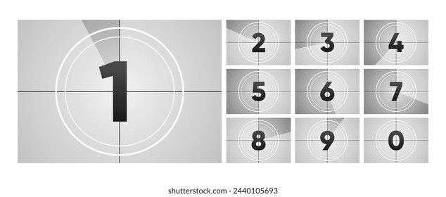 Film-Countdown-Bild. Retro-Design. Timer-Zähler für alte Filme. Vintage-Kino. Anzahl. Vektorgrafik.