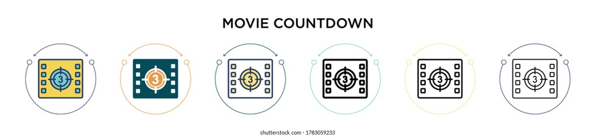 Movie countdown icon in filled, thin line, outline and stroke style. Vector illustration of two colored and black movie countdown vector icons designs can be used for mobile, ui, web