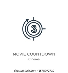 Movie countdown icon. Thin linear movie countdown outline icon isolated on white background from cinema collection. Line vector sign, symbol for web and mobile