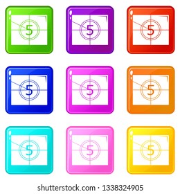 Movie countdown number icons set 9 color collection isolated on white for any design