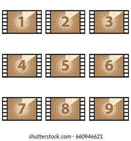 Movie countdown numbers vector set. The timer countdown cinema isolated from the background. Flat design, vector illustration, vector.
