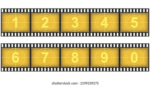 Movie countdown old grunge film strip, 3d rendering