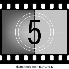 Movie countdown. Retro style television screen in the frame of a film with a number. Frame from the set. Vector illustration.