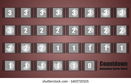 Movie countdown timer animation sprite sheet, Vector illustration.  Countdown Timer.