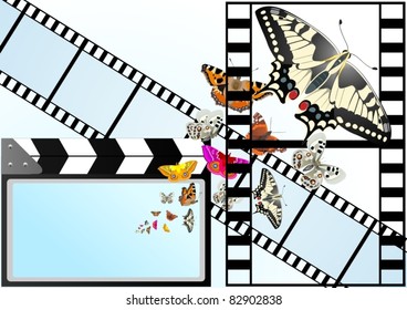 Movie cracker, used in the process of making a film with a screen from which emerge a butterfly.