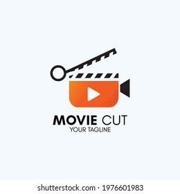 Movie cut logo with movie concept and scissors