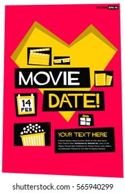 Movie Date 14 February (Flat Style Vector Illustration Valentine Poster Design) with Text Box Template
