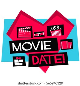 Movie Date (Flat Style Vector Illustration Valentine Poster Design)