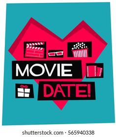 Movie Date (Flat Style Vector Illustration Valentine Poster Design)