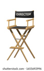 Movie director chair vector illustration. Filmmaker armchair 3d isolated clipart on white background. Cinematography and filmmaking industry. Cinema producer seat design element