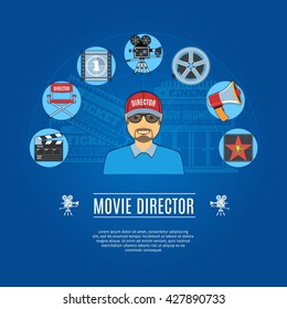 Movie Director Concept Icons Set. Vector illustration