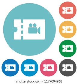Movie discount coupon flat white icons on round color backgrounds