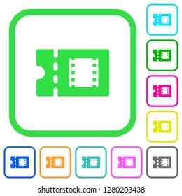 Movie discount coupon vivid colored flat icons in curved borders on white background
