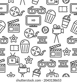 Movie doodle seamless pattern with black and white color. Movie doodle vectors