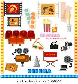 Movie elements collection movie entertainment cinema cinematography vector isolated on white 