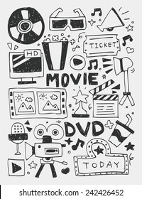 Movie elements doodles hand drawn line icon, eps10
