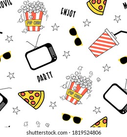 Movie Elements Seamless Pattern Print Design. Vector Illustration Design For Fashion Fabrics, Textile Graphics, Prints.	