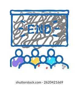 movie end in cinema doodle icon sketch vector. movie end in cinema sign. isolated symbol illustration